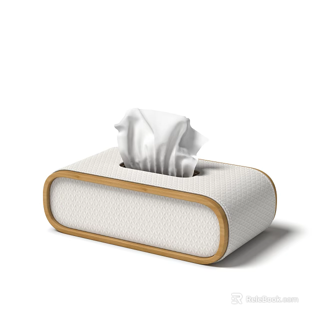 Elegant Tissue Box With Wooden Trim Textured Surface And Tissues 3d model 