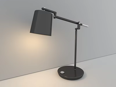 Black Adjustable Arm Desk Lamp with Square Shade Round Base and Illuminated Light 3d model