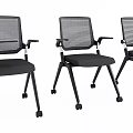 Black Mesh Back Office Chair With Armrests Foldable Side Table And Wheeled Casters 3d model