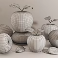 Fresh Green Apples and Red Peaches with Leaves on Wooden Table