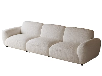 Modern Three Seater Sofa With Light Beige Soft Fabric And Rounded Armrests Design 3d model