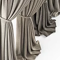 Gray Fabric Curtains With Elegant Draped Folds And Tie Back Design
