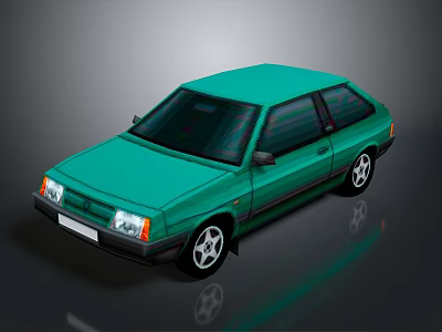 Vintage Green Hatchback Car With Black Windows And Silver Wheels Shiny Exterior 3d model