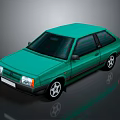 Vintage Green Hatchback Car With Black Windows And Silver Wheels Shiny Exterior