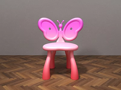 Cute Butterfly Shaped Children's Chair With Pink Purple Design And Red Legs 3d model