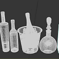 Assorted Wine Bottles Featuring Champagne In Metal Ice Bucket And Decorative Glass Bottles