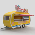 Yellow Mobile Food Truck With Cartoon Decorations Serving Window Awning For Street Food Service
