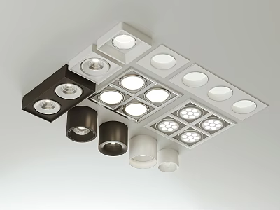 Various Styles Black White Recessed Downlights And Spotlights With Square Round Panels 3d model