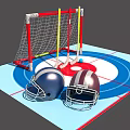 Interactive Zone With Hockey Net Goal Posts Blue Ice Rink And Football Helmets