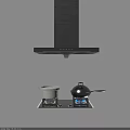 Modern Kitchen Appliances With Range Hood Gas Stove White Pot And Black Wok