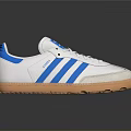 Stylish And Comfortable White Casual Shoes With Blue Stripes And Brown Sole For Daily Use