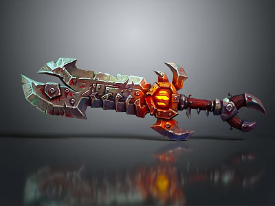 Ornate Fantasy Weapon Featuring Intricate Design Glowing Orange Core And Spiked Edges 3d model