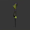 Yellow Cartoon Character With Purple Hat Tie Brown Coat Black Pants Shoes Arms Outstretched