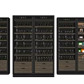 Modern Multiple Wine Cabinets With Glass Doors Wooden Shelves And Bottles Storage Drawers