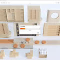 Wooden Bookcase Modular Designs With Multiple Shelf Units And Geometric Shapes 3d model