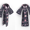 Elegant Black Robe With Pink Cherry Blossom Floral Print Bell Sleeves Design