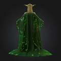 3D Fantasy Female Elf Character With Green Glowing Cape Outfit And Pointed Ears
