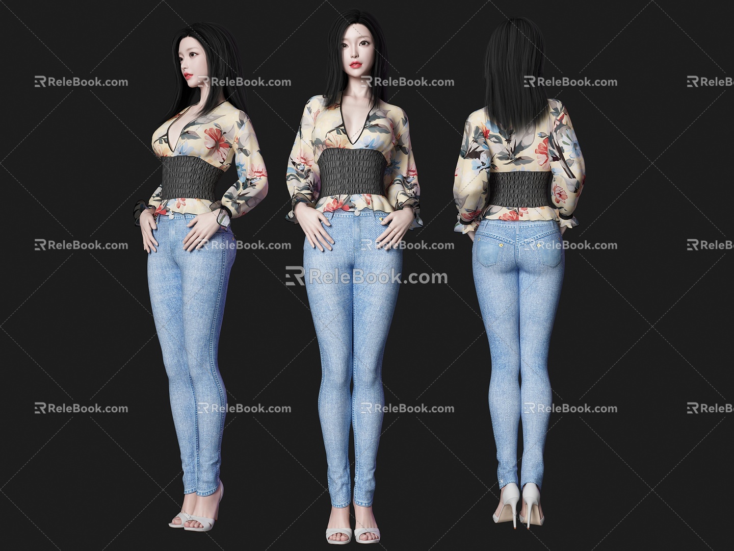 Temperament beauty figure jeans figure model high heels beauty 3d model