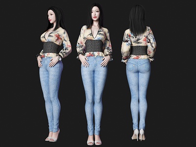 Temperament beauty figure jeans figure model high heels beauty 3d model