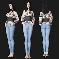 Temperament beauty figure jeans figure model high heels beauty 3d model