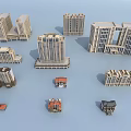 Detached Villa Models In Various Styles Displayed Among Other Building Models 3d model