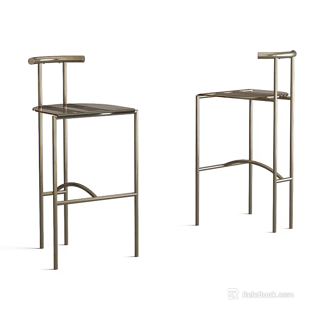 Two Modern Metallic Bar Stools With Sleek Legs And Backrest Design 3d model
