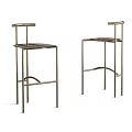 Two Modern Metallic Bar Stools With Sleek Legs And Backrest Design 3d model