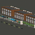 Modern Commercial Street With Red Brick Buildings Various Retail Stores And Outdoor Plaza