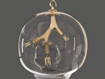 Modern Glass Globe Chandelier With Golden Metal Frame And Inner Filament Bulb For Contemporary Interiors 3d model