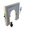 Ornate White Decorative Architectural Component With Arched Design Carved Patterns Wall Lamps And Vase 3d model