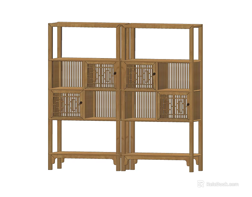 Wooden Etagere with Traditional Design Multiple Shelves and Decorative Panels for Home Decor 3d model 