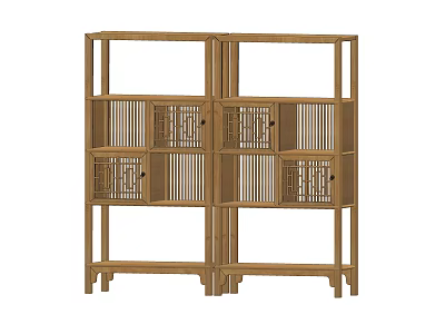 Wooden Etagere with Traditional Design Multiple Shelves and Decorative Panels for Home Decor 3d model