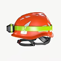 Orange Safety Helmet With Green Strap And Attached Headlamp For Work Use 3d model