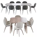 Modern Wooden Table And Chair Sets With Oval Rectangular Tops And Dark Light Gray Chairs