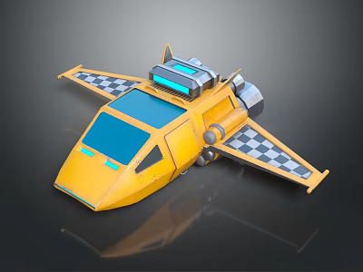 Detailed Yellow Cosmic Spacecraft With Blue Windows And Checkered Wings Design 3d model