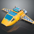 Detailed Yellow Cosmic Spacecraft With Blue Windows And Checkered Wings Design