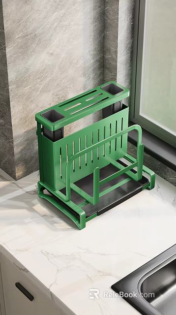 Green Metal Multilayer Kitchen Utensil Rack For Countertop Storage And Organization 3d model 