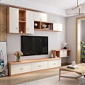 Modern White TV Stand With Drawers Flat Screen TV Wall Cabinets And Flower Vase