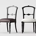 Classic Dining Chairs With Carved Backrest Upholstered Brown White Seats And Black Wooden Legs