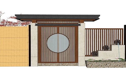 Japanese-style gate entrance gate patio door 3d model