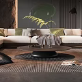Modern Living Room Design With L shaped Sofa Throw Pillows Round Coffee Table And Fern Plant