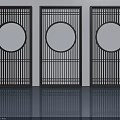 Three Black Hinged Doors with Circular Design and Vertical Slats for Modern Interior 3d model