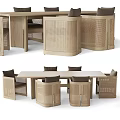 Natural Light Wood Dining Table Set With Woven Rattan Chairs And Modern Design