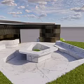 Modern Pergola Design With Lush Green Grass Steps And Pool In Outdoor Space