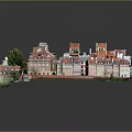 Modern City Model Featuring Red Roof Buildings Central Square And Green Trees