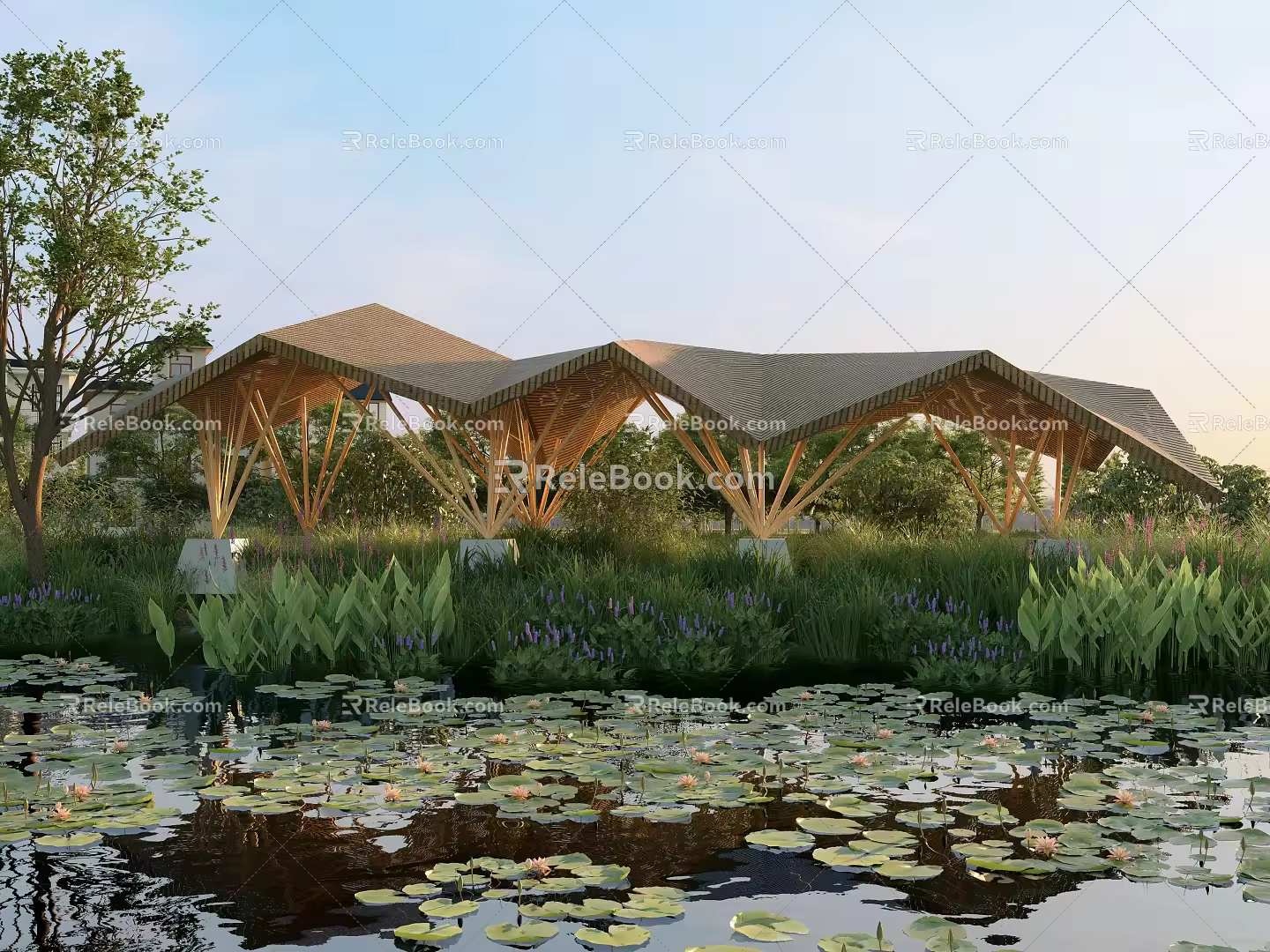 Modern Style Bamboo Structure Corridor Frame Outdoor Rest Corridor 3d model
