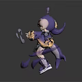 Cute Cartoon Game Character In Purple Outfit Holding Crescent Item With Octopus Tentacles