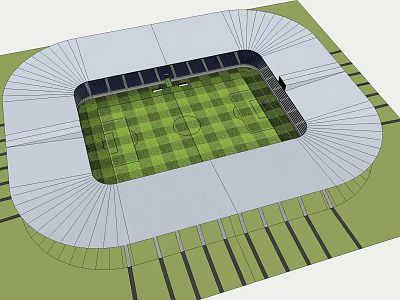Football Stadium With Green Checkered Turf Surrounding Stands And Roof Structure 3d model