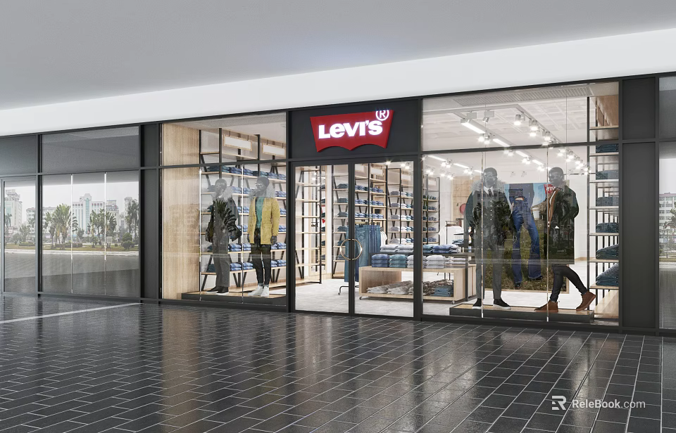 Levi's Clothing Store With Glass Front Mannequins Clothing Displays And Bright Lighting 3d model 