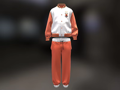 Stylish White Orange Two Tone Baseball Jacket And Track Pants Set With Small Emblem 3d model